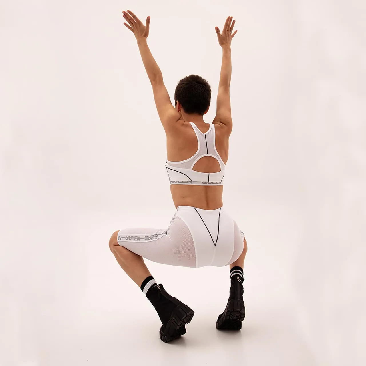 Queen Wear | High waisted Long biker horts 25cm approx. White SHARK 5 - Long Biker Shorts with Mesh – SHARK – White Overestimated Long Biker Shorts with Mesh – SHARK – White – M | Queen Wear | High waisted Long biker horts 25cm approx. White SHARK 5 - Long Biker Shorts with Mesh – SHARK – White