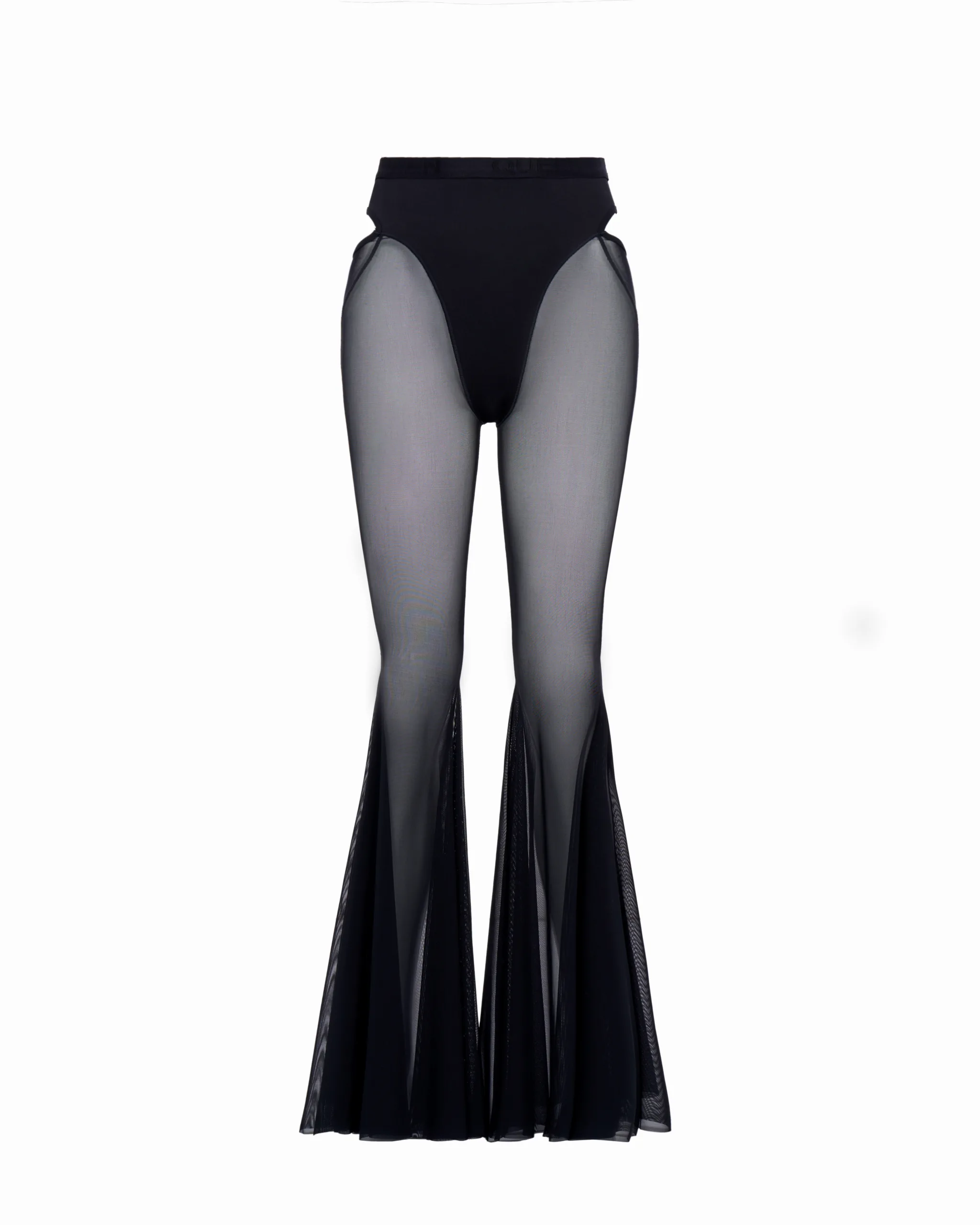 Queen Wear | DSC09631 scaled - Кльош-штани з сітки – CANDY – Чорні Mesh Flared Pants – CANDY – Black | Queen Wear | DSC09631 scaled - Кльош-штани з сітки – CANDY – Чорні