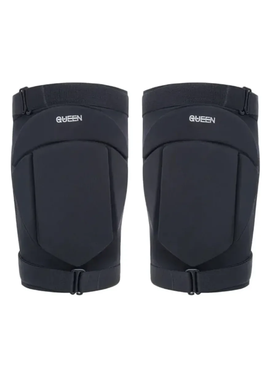 IMG_4953 Pair of black knee pads with padded protectors and adjustable straps (Queen logo)