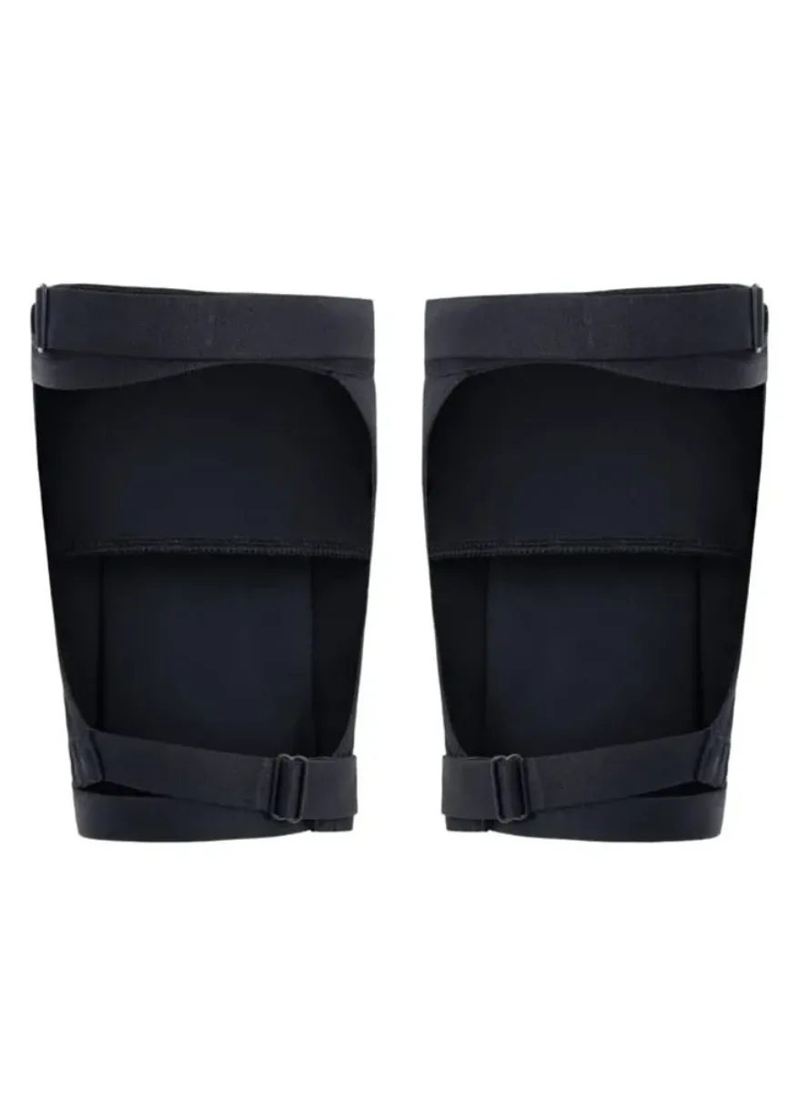 IMG_4954 Pair of black adjustable knee pads with quick-release straps for protective gear