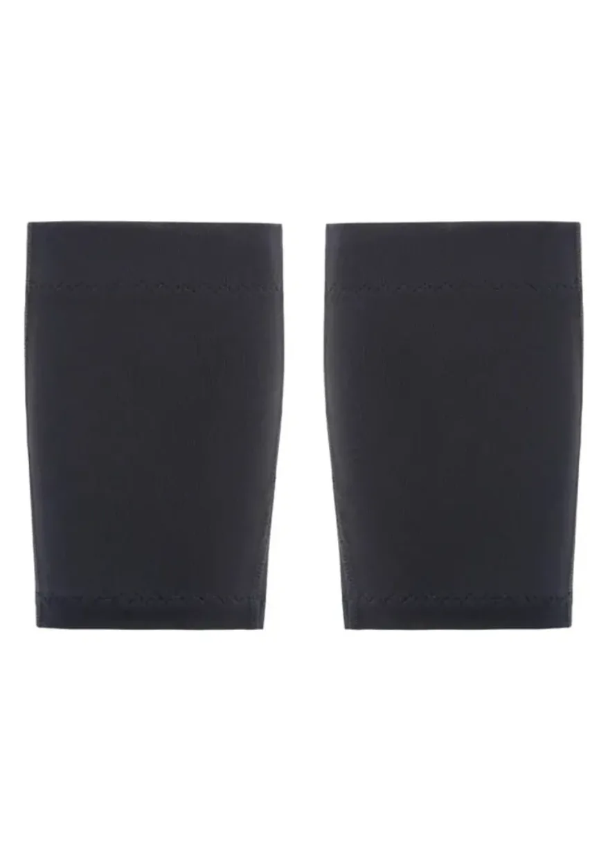 IMG_4961 Pair of navy blue wrist guards laid flat with stitched edges on a white background.