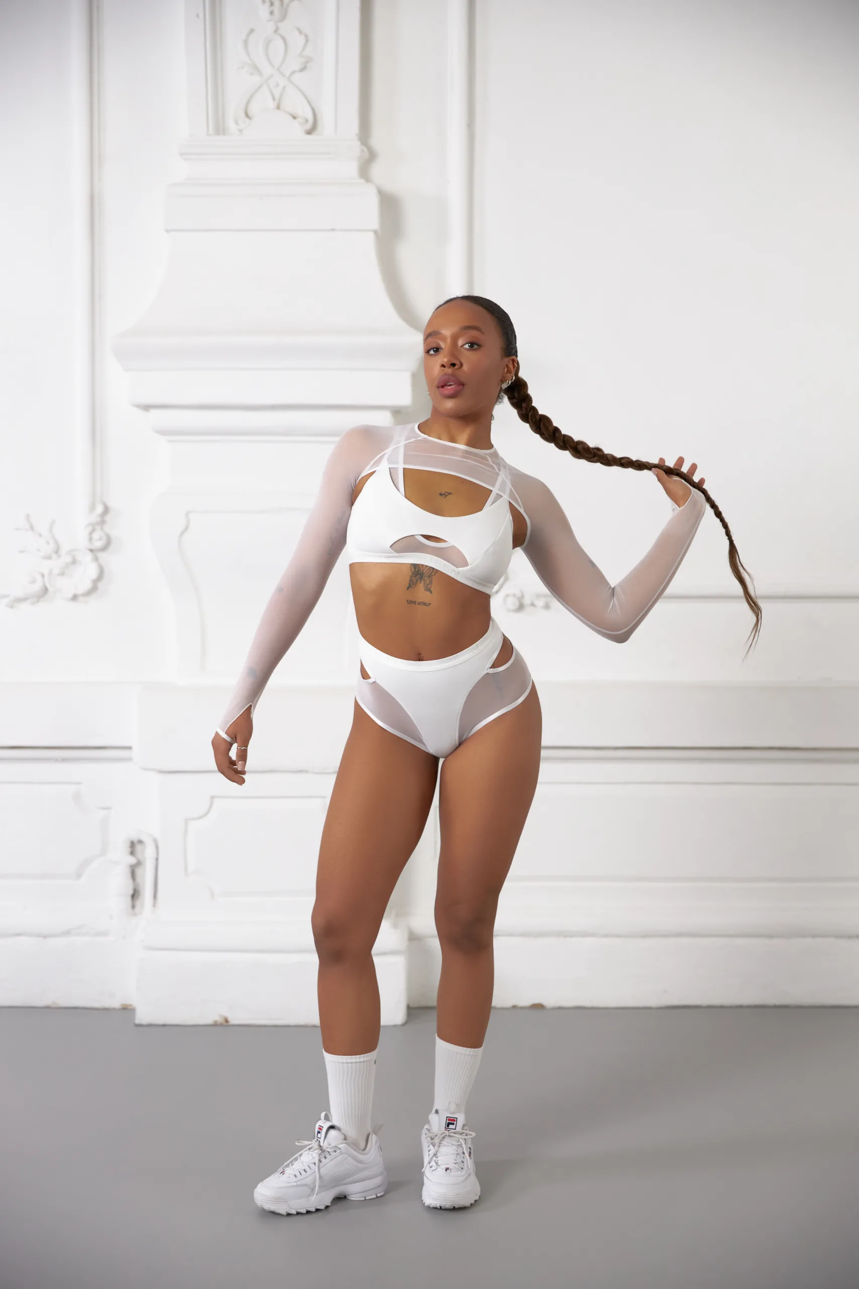 Queen Wear | 2 Szorty z wysokim stanem i siateczką – CANDY – w kolorze Ice White | Queen Wear | 2
