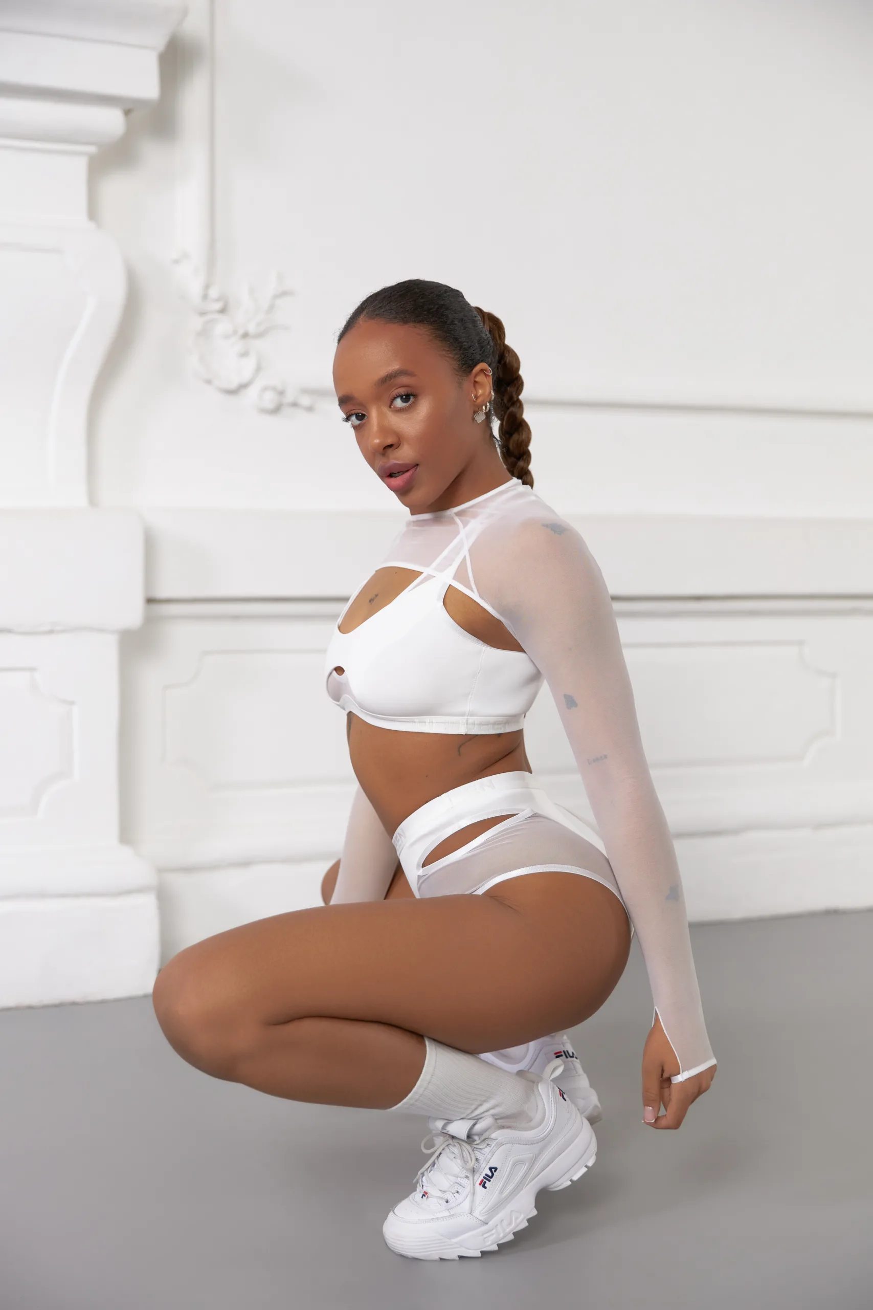 Queen Wear | 4ї Szorty z wysokim stanem i siateczką – CANDY – w kolorze Ice White | Queen Wear | 4ї