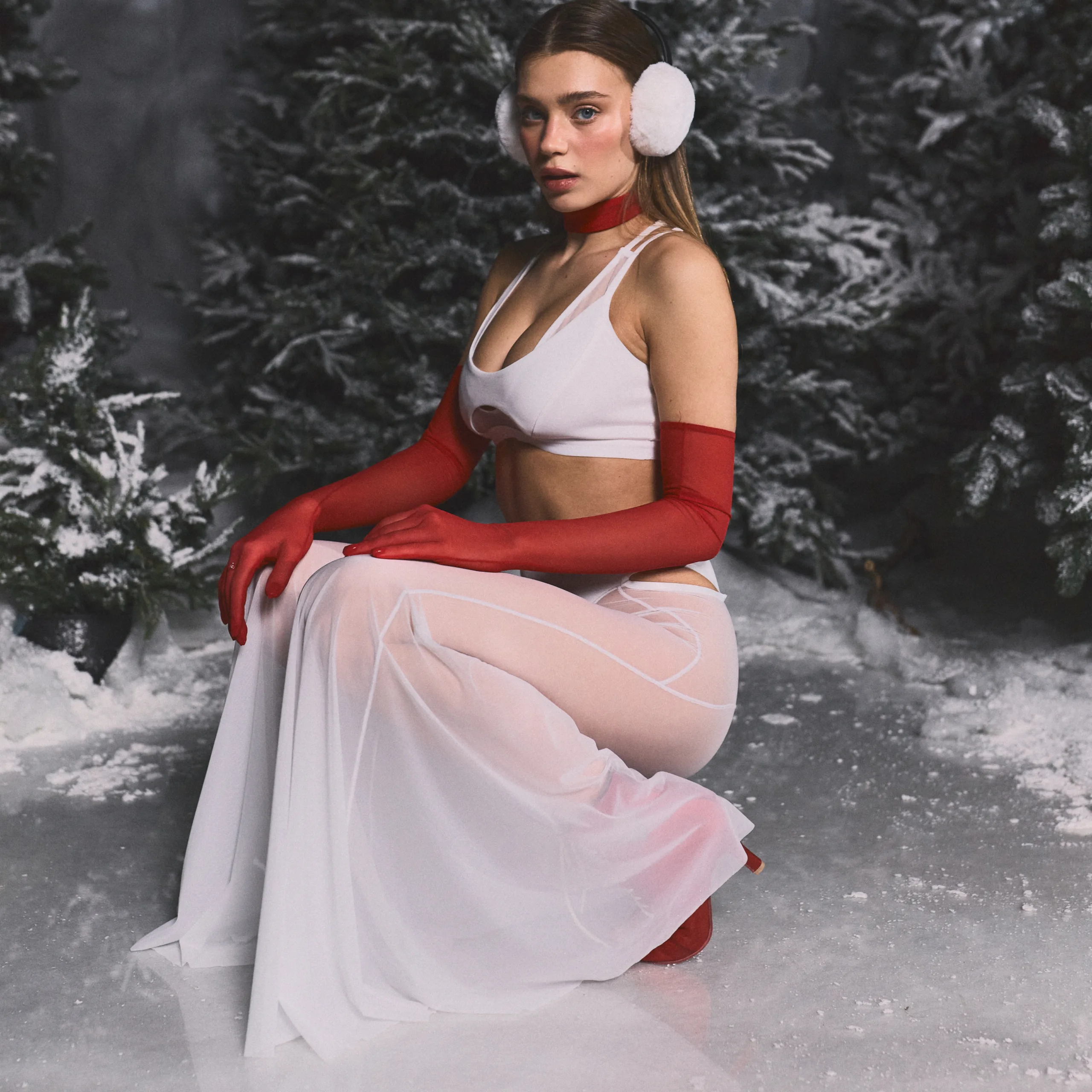 Queen Wear | 5 7 scaled - Кльош-штани з сітки – CANDY – Білі Mesh Flared Pants – CANDY – Ice White | Queen Wear | 5 7 scaled - Кльош-штани з сітки – CANDY – Білі