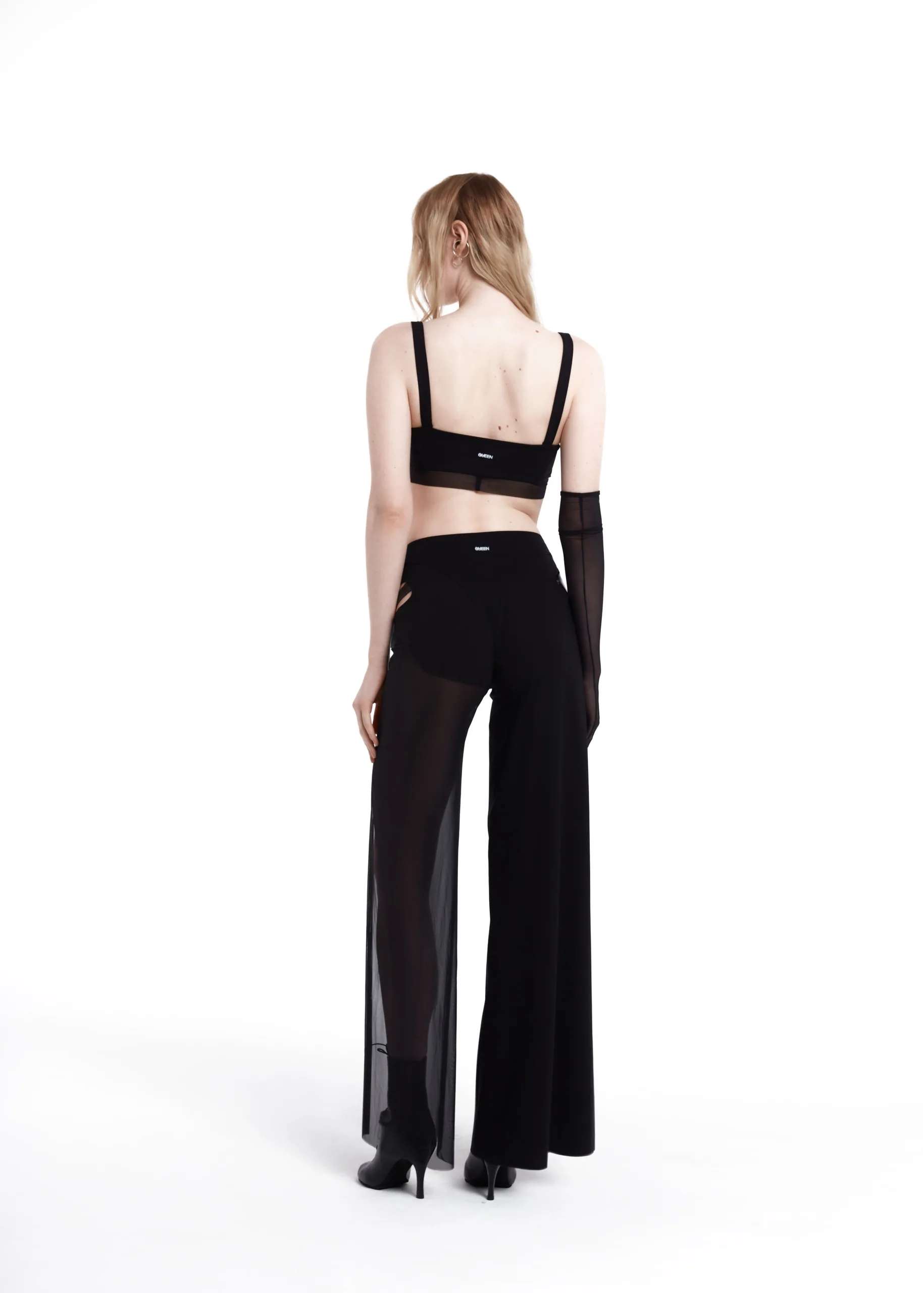 Queen Wear | 8_230782 Pants Horizon for Pole Dance – Flared with Mesh in Star Black | Queen Wear | 8_230782