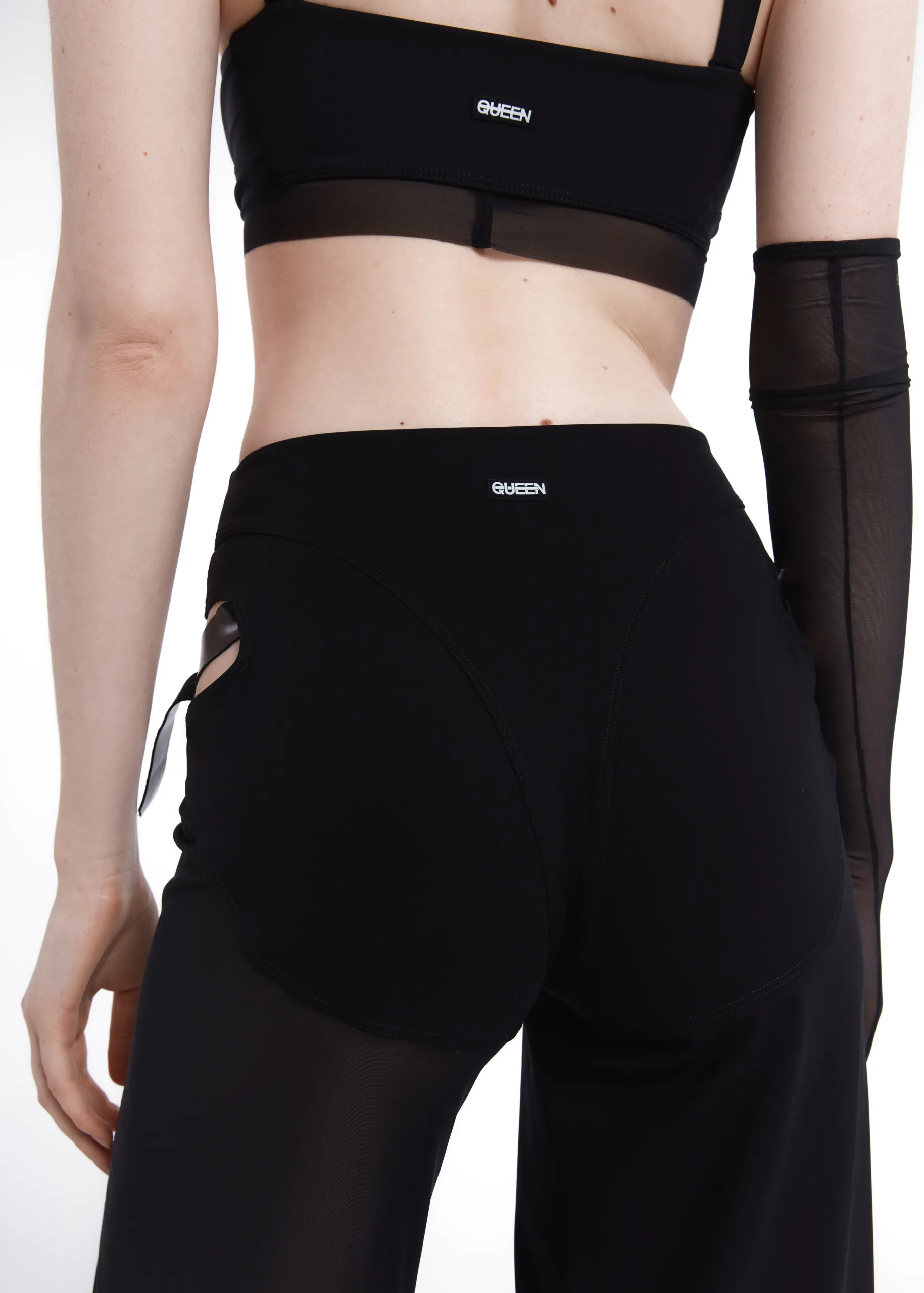 Queen Wear | 9_230793 Pants Horizon for Pole Dance – Flared with Mesh in Star Black | Queen Wear | 9_230793