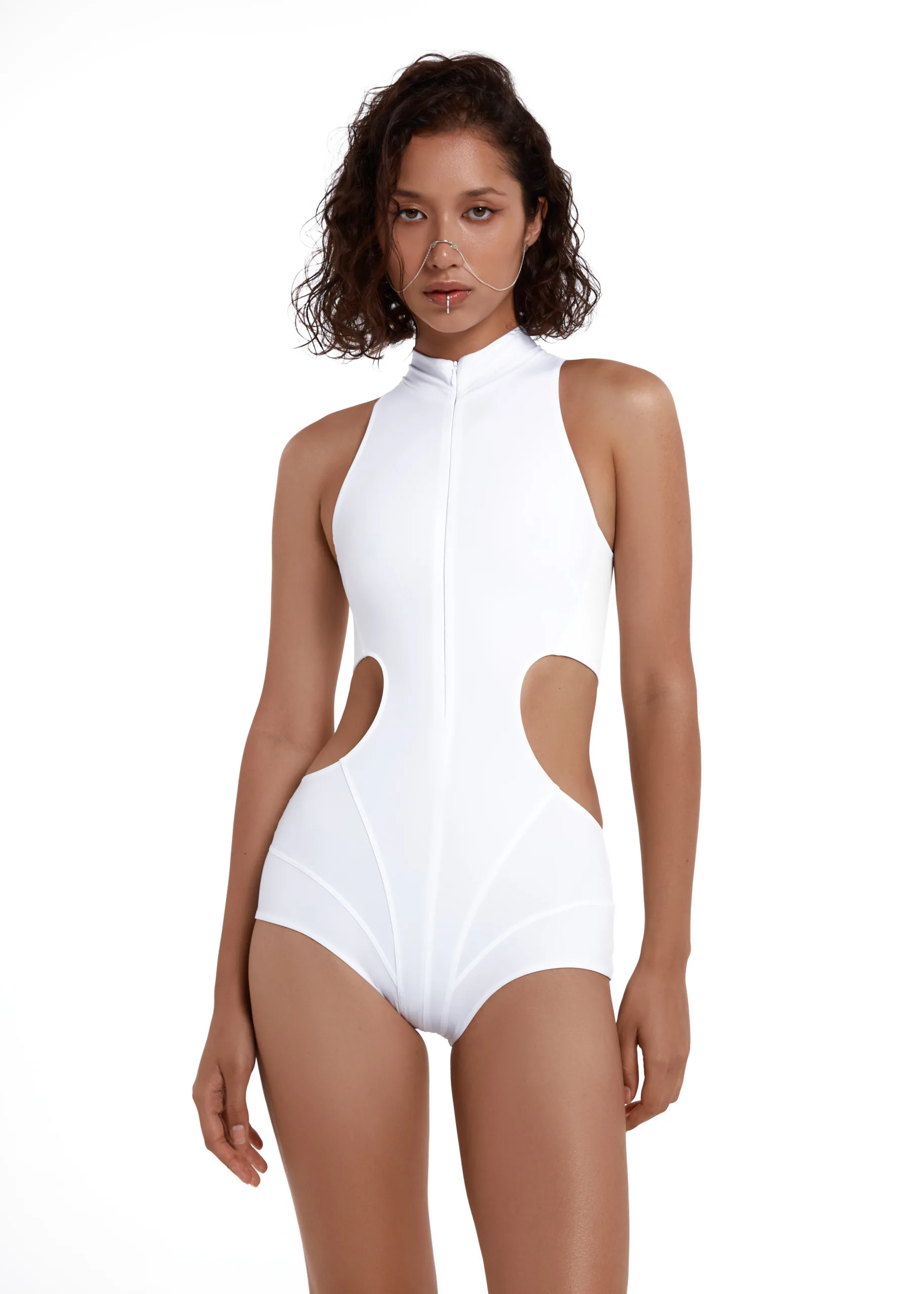 Queen Wear | 1_230201 Bodysuit Reflex for Pole Dance – Grippy with Hipster Briefs in Star White | Queen Wear | 1_230201