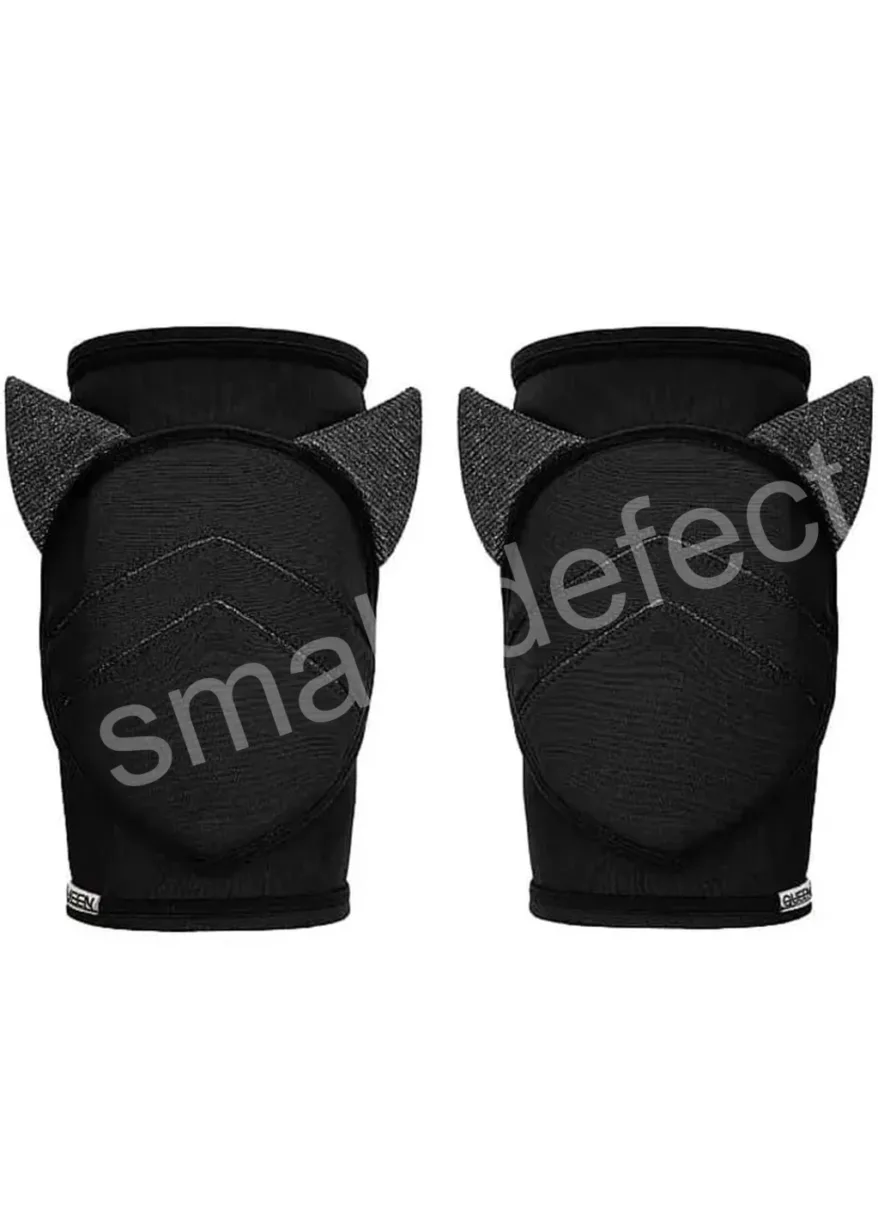 IMG_4988-1 1 Pair of black knee pads with sparkly cat-ear shaped accents on each side, designed for protection.