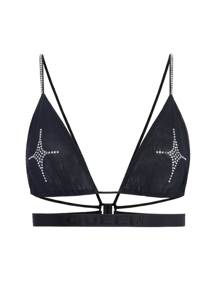 hf_20260520_080746_f024fd63-d60d-4d4c-a5fd-167eaeeacd23 Black triangular bralette with rhinestone accents and a wide elastic band, front view.